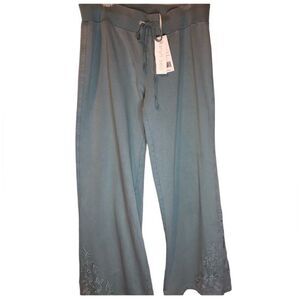 NWT KAYRYN SEO  Sweat Pants Wide Embroidered Legs in Sage Green Light & Blue XL